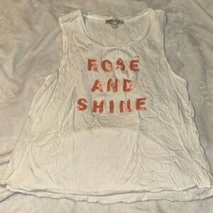 Express White Tank with Coral 'ROSE AND SHINE' Graphic